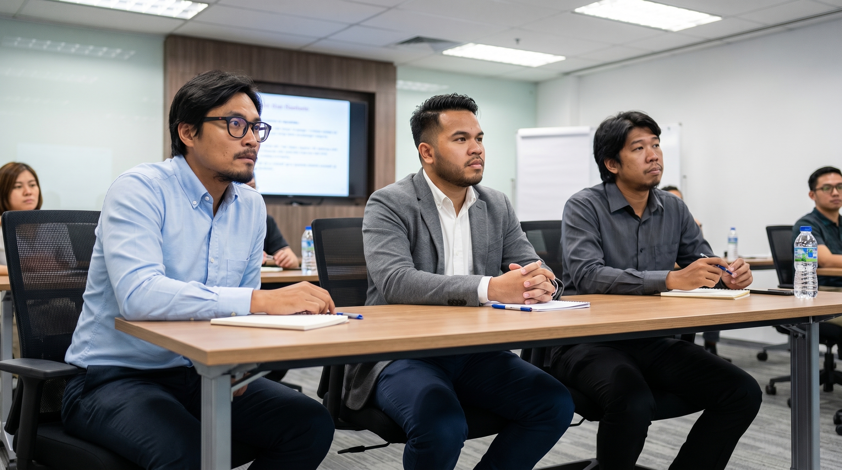 Three participants in a professional consultancy or training session.